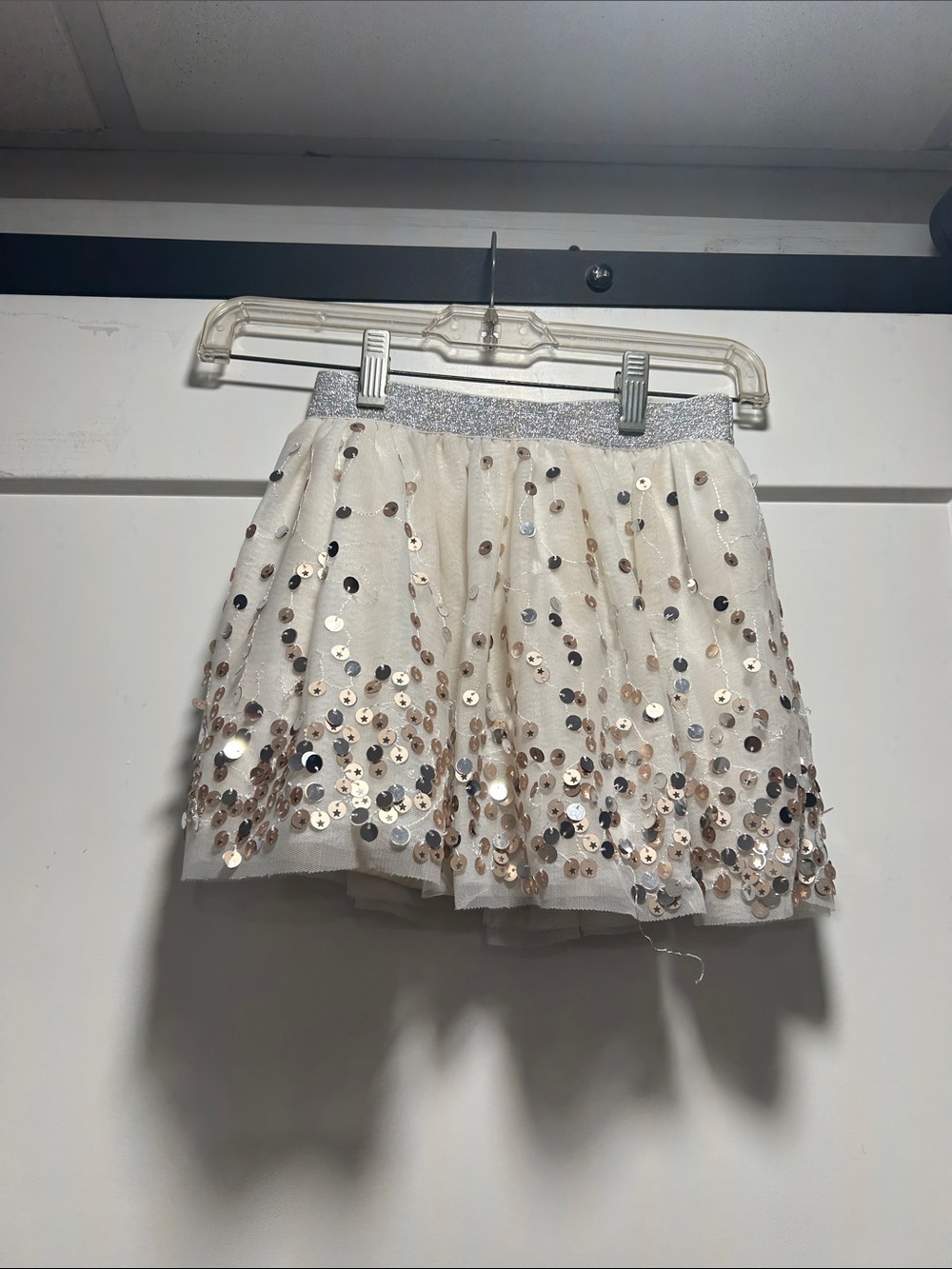 Cat & Jack Ivory Tulle Skirt with Silver Glitter Waistband and Mixed Sequins